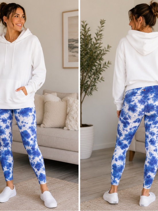 Tommy Hilfiger Pants - Tommy Hilfiger Sport Tie-Dye Leggings Blue White Women's L Athletic Yoga Pants